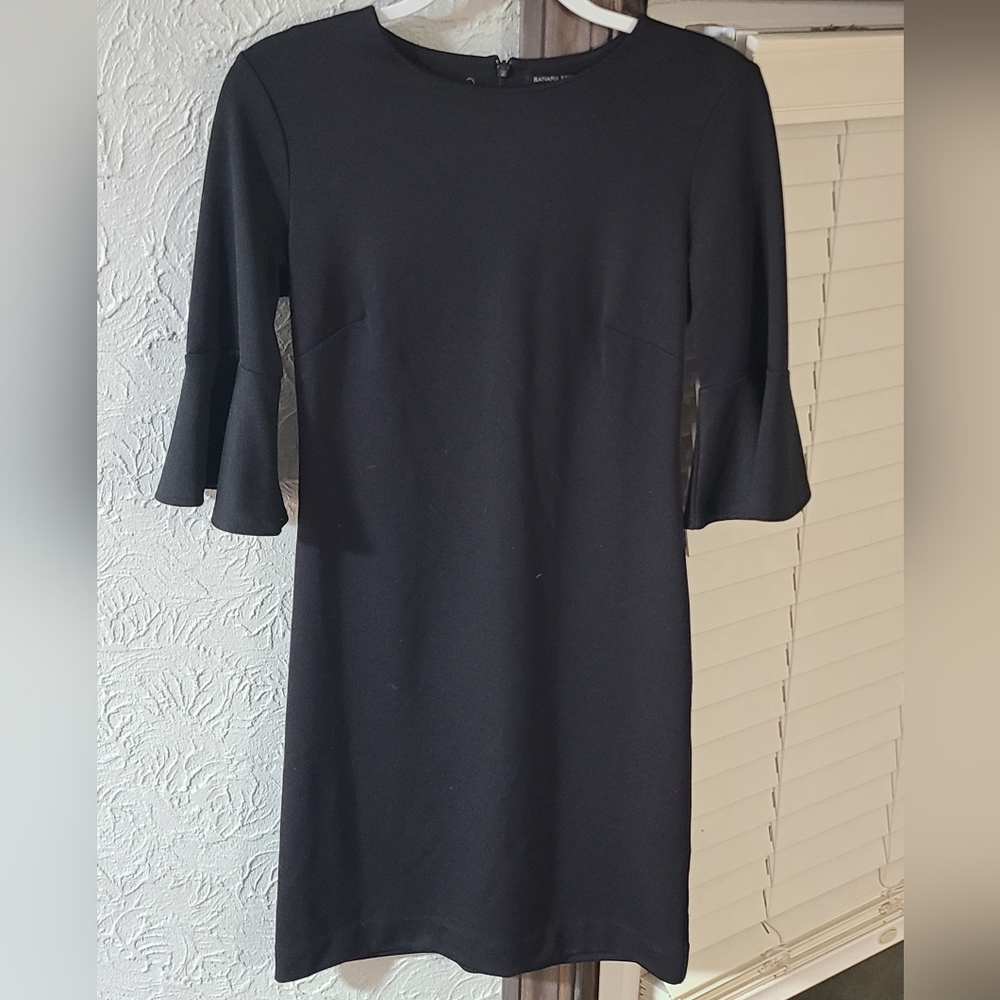 Banana Republic Black Ponte knit ruffle sleeve Sheath Dress - Little Black Dress